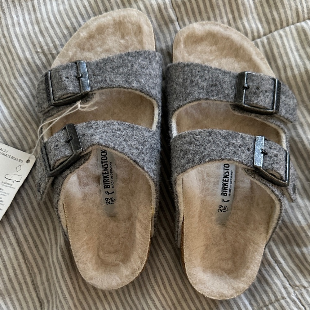 Kids 29 Birkenstock Arizona Happy Wool Felt Sandals in Gray
